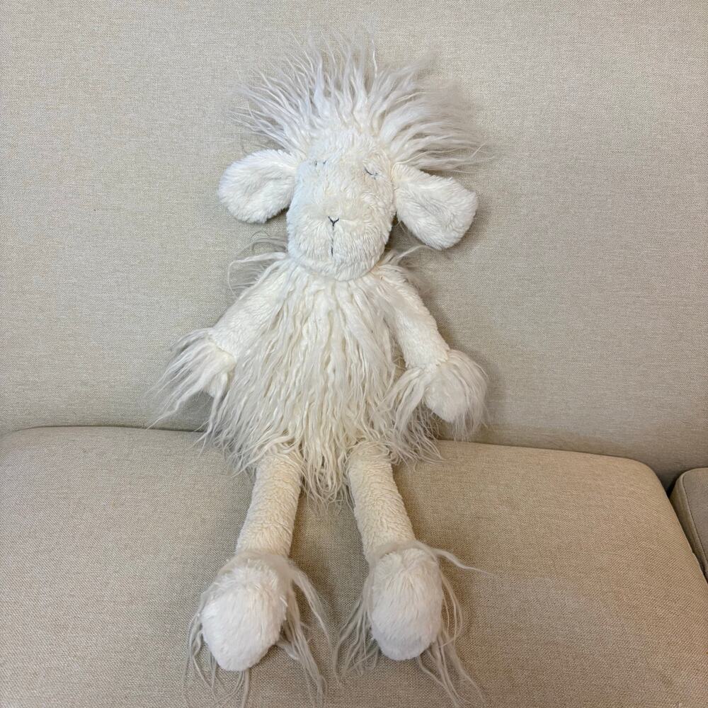 Creative Co-op Shaggy Long Hair White Plush Lamb Stuffed Animal 18"